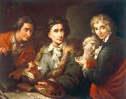 Maggiotto, Domenico Selfportrait with his two students Antonio Florian and Giuseppe Pedrini oil painting reproduction